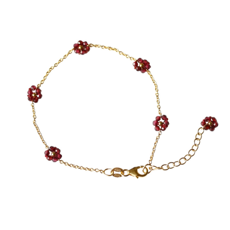 Bracelet Fleurette - argent 925 - plaqué or - pierres Grenats