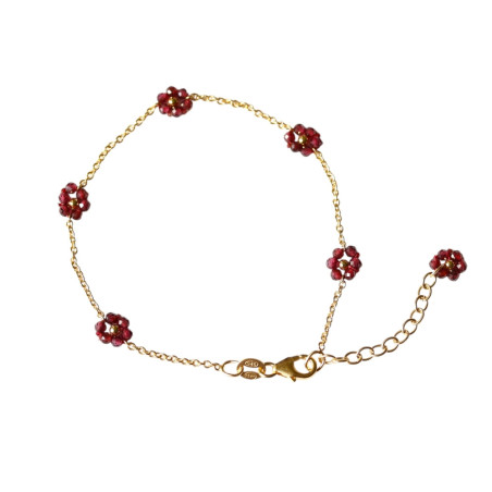 Bracelet Fleurette - argent 925 - plaqué or - pierres Grenats