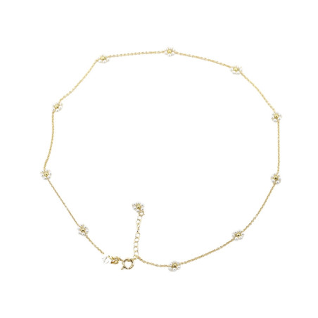 Collier fleurs perles blanches en argent 925 plaqué or – Bijou délicat