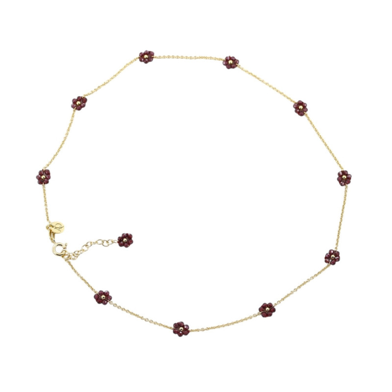 Collier Fleurs en Grenat – Argent 925 Plaqué Or -Instinct-AD