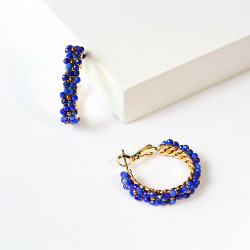 Créoles fleurs en pierres de lapis-lazuli – Argent 925 plaqué or