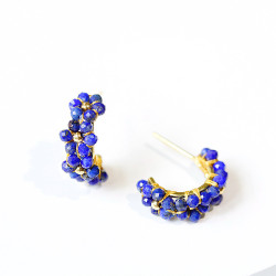 Mini créoles fleurs en lapis-lazuli 1 cm – Argent 925 plaqué or