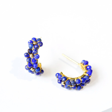 Mini créoles fleurs en lapis-lazuli 1 cm – Argent 925 plaqué or
