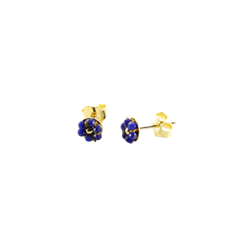 Boucles d'oreilles puce fleur en Tourmaline - Argent 925 plaqué or