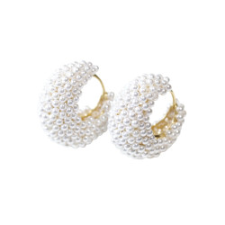 Créoles à mille perles blanches 2 cm – Argent 925 plaqué or