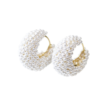Créoles à mille perles blanches 2 cm – Argent 925 plaqué or