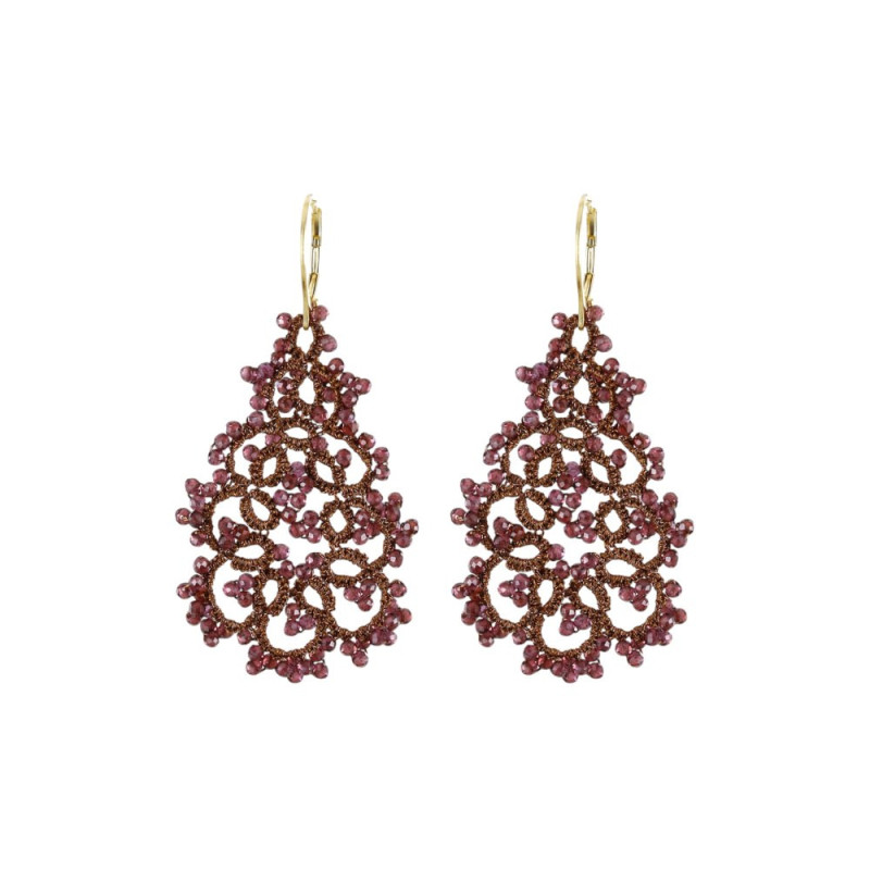 Boucles d’oreilles dentelle en frivolité – Haute joaillerie textile