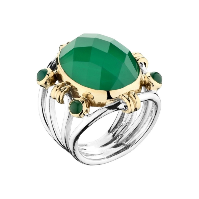 Bague imposante en argent 925 et quartz vert – Signée Canyon