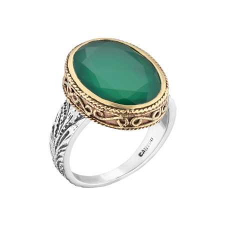 Bague délicate en argent 925 et quartz vert – Style ethnique