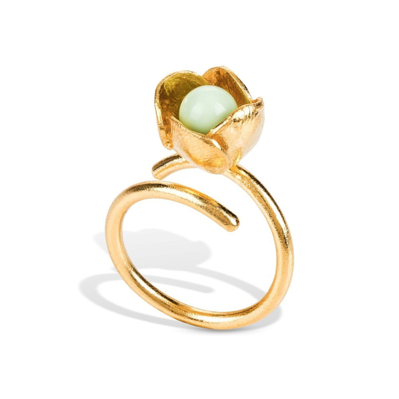 Bague réglable argent 925 plaqué or - perle céladon – BRUNO DA ROCHA