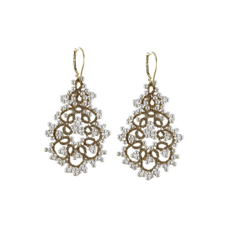 Boucles d’oreilles dentelle- Perles blanches- Bijoux artisanaux France