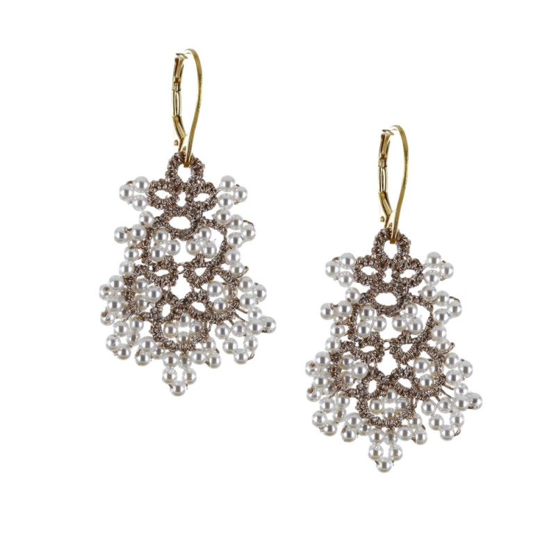 Boucles d’oreilles dentelle- Perles blanches- Bijoux artisanaux France