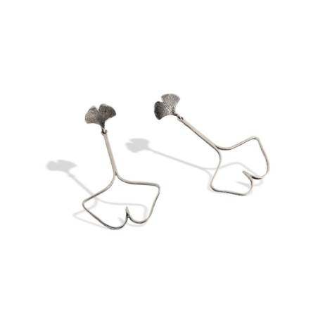 Boucles d’oreilles feuilles de Ginkgo - Argent 925 - signé BRUNO DA ROCHA