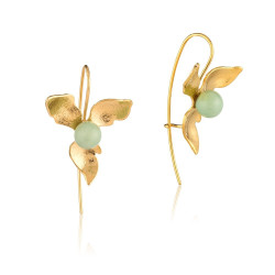 Boucles d’oreilles fleur argent 925 plaqué or et porcelaine verte