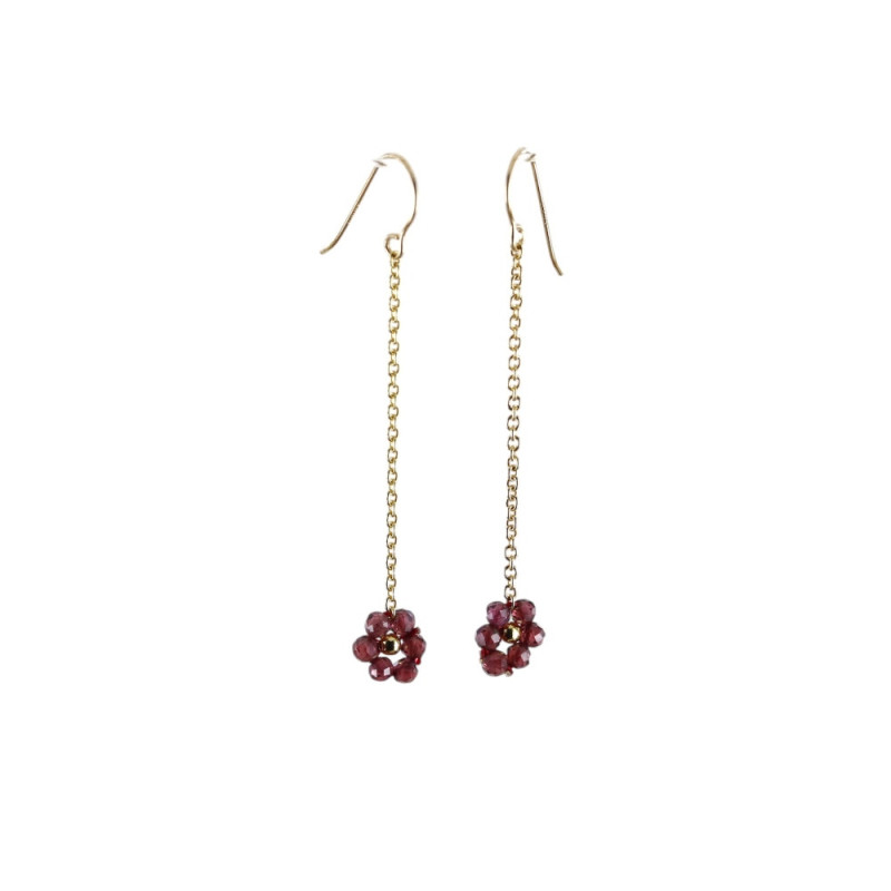 Boucles d'Oreilles FLEURETTE CHAÎNE Grenat