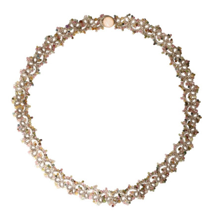 Collier Madeline en frivolité et Tourmaline | Ras de cou artisanal
