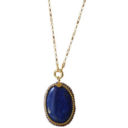 Sautoir en argent 925 plaqué or -pendentif lapis-lazuli serties miyuki