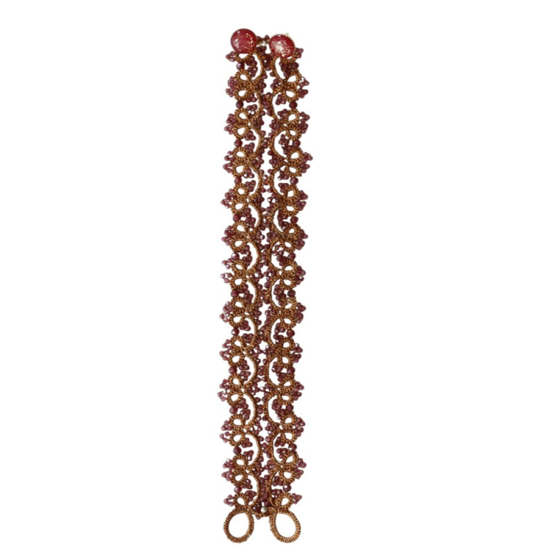 Bracelet Madeline en grenat fait main – Dentelle de frivolité