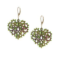 Boucles d’oreilles Love cœur en diopside vert & frivolité
