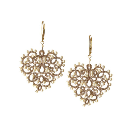Boucles d’oreilles Love cœur en frivolité et perles