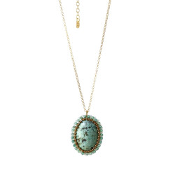 Collier turquoise africaine argent 925 plaqué or | Fait main
