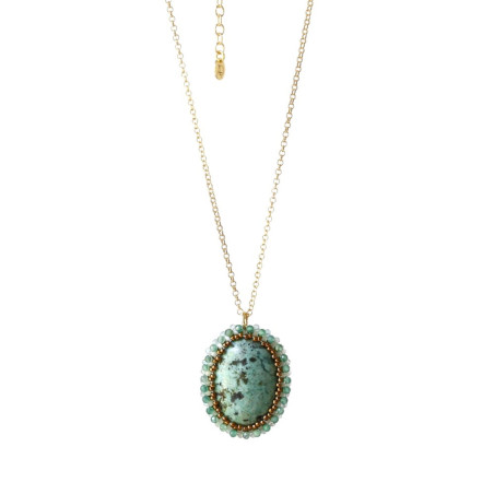 Collier turquoise africaine argent 925 plaqué or | Fait main