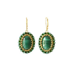 Boucles d'oreilles en Malachite - fait main - plaqué or
