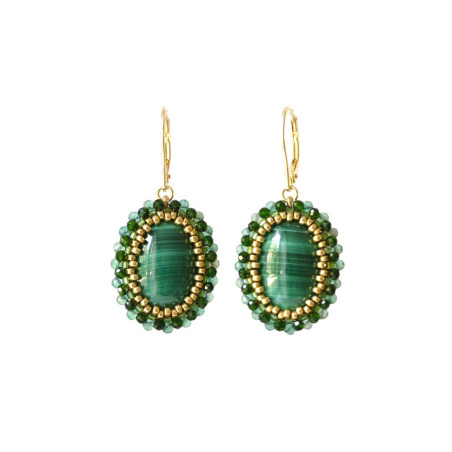 Boucles d'oreilles en Malachite - fait main - plaqué or