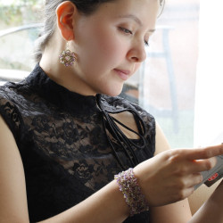 Bracelet dentelle haute joaillerie textile - Bijou artisanal fait main