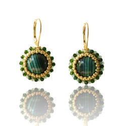Boucles d’oreilles en argent 925 plaqué or - Malachite – Fait main