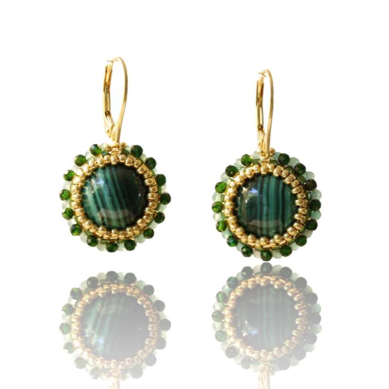 Boucles d’oreilles en argent 925 plaqué or - Malachite – Fait main