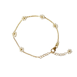 Bracelet Fleurette en argent 925 - plaqué or - perles blanches