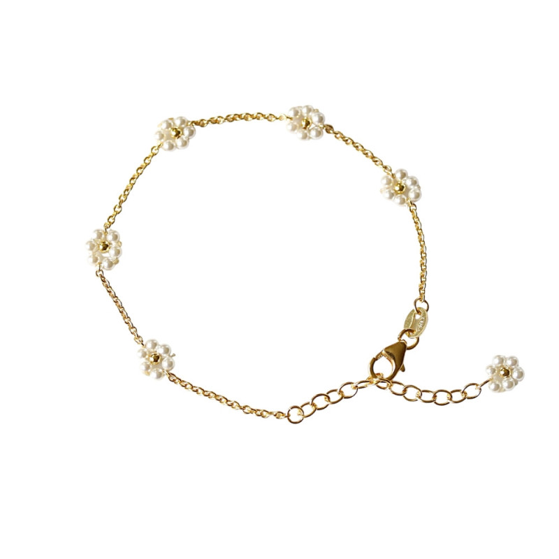 Bracelet Fleurette en argent 925 - plaqué or - perles blanches