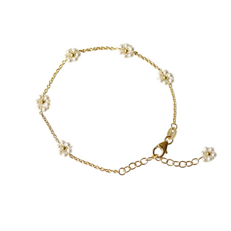Bracelet Fleurette en argent 925 - plaqué or - perles blanches